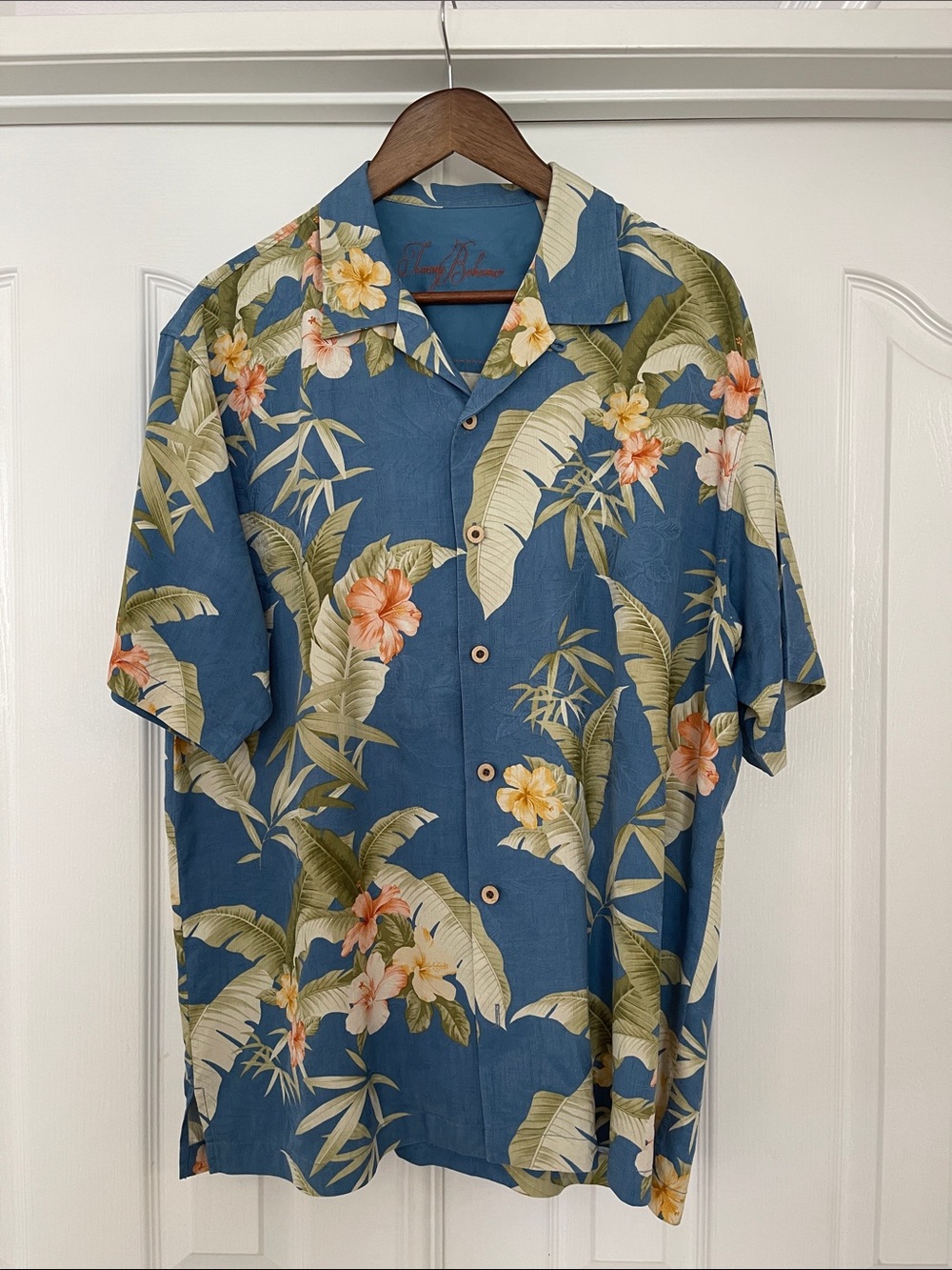 Tommy Bahama Silk Men's Blue Tropical Floral Camp Shirt sz L
